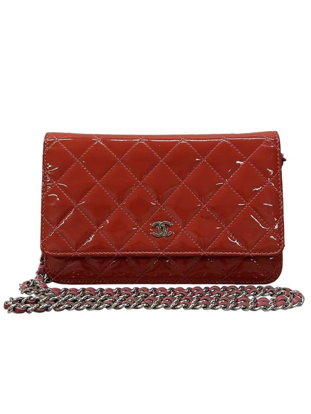 Chanel Wallet Quilted Pink Chain Silver Leather Shoulder